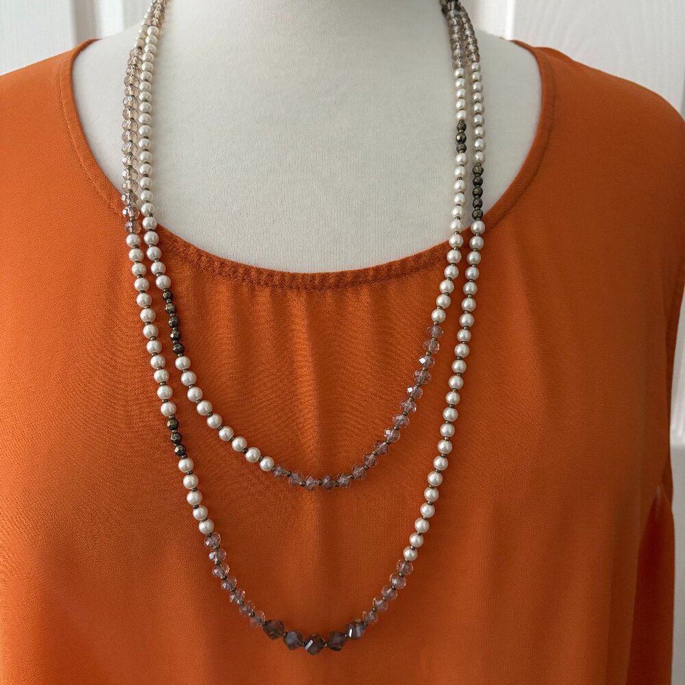 Loft Necklace Long with Faceted Glass Beads and Faux Pearls